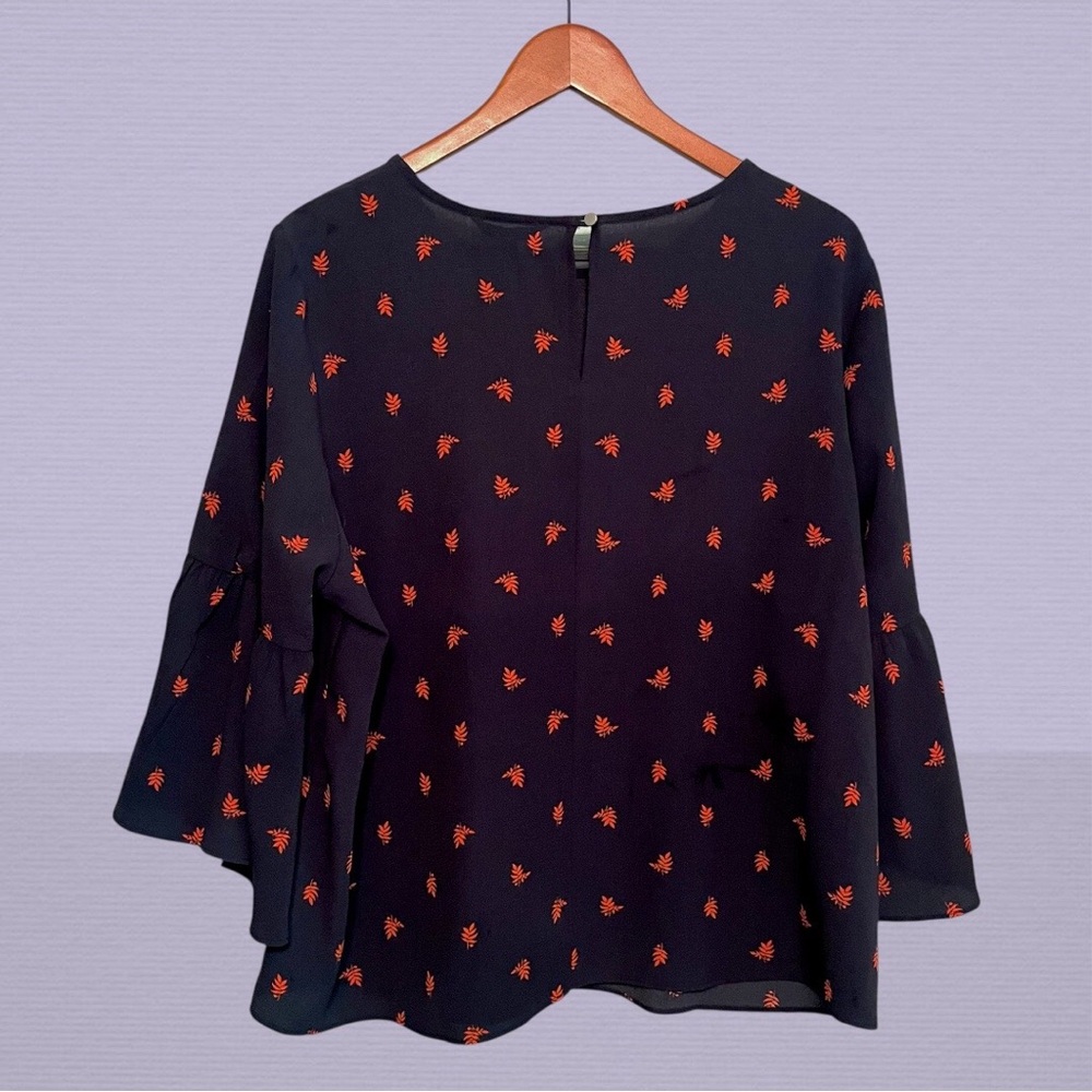 NWT Alfred Sung Women's Bell Sleeve Blouse Size XL Navy & Red - Picture 2 of 10